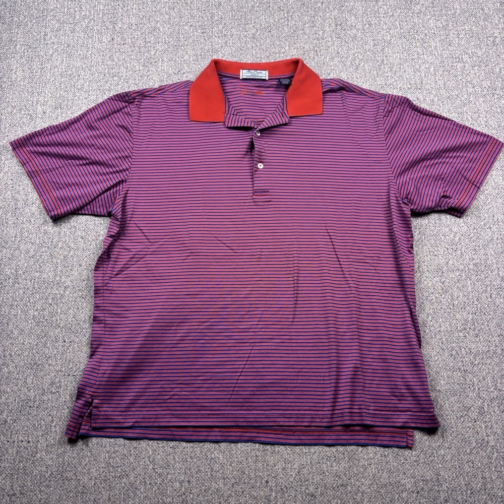 Alan Flusser Golf Polo Shirt Mens Large Red Blue Striped Supima Cotton‎